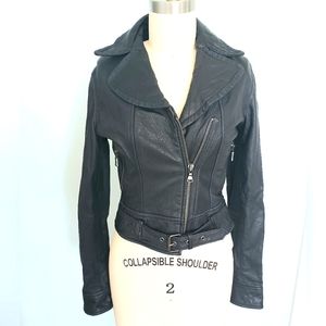 Black Leather Motorcycle Jacket, XS